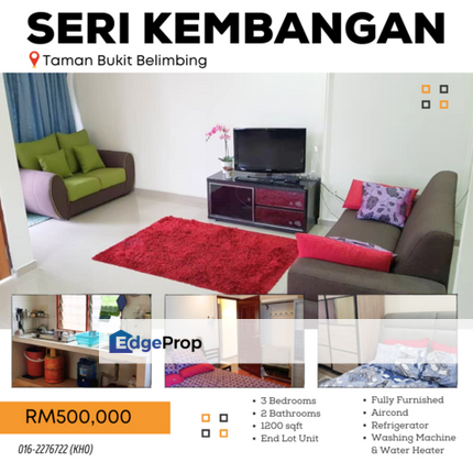 Taman Bukit Belimbing Seri Kembangan 2 Storey For Sale END LOT FREEHOLD FULLY FURNISHED, Selangor, Seri Kembangan