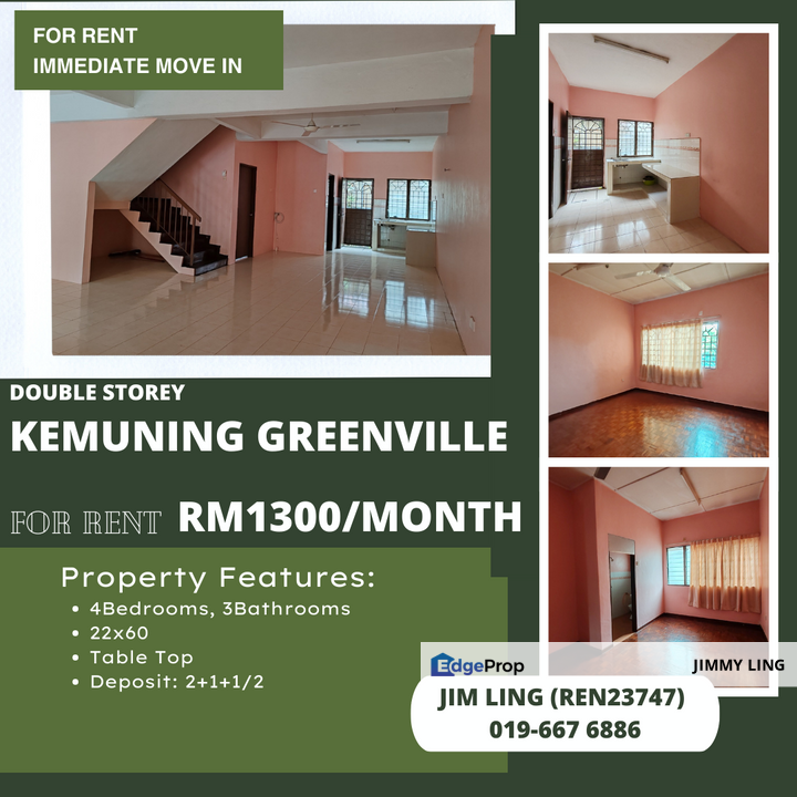 For Rent DOUBLE STOREY KEMUNING GREENVILLE, SHAH ALAM for Rental RM1