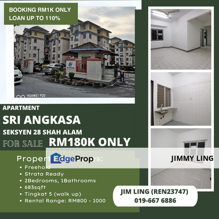 LOAN UP TO 110%, APARTMENT SRI ANGKASA, SEKSYEN 28 SHAH ALAM, Selangor, Shah Alam