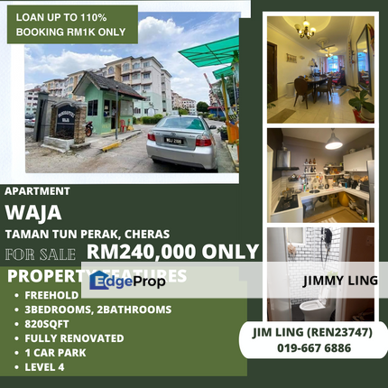 FULLY RENOVATED, Apartment Waja, Taman Tun Perak Cheras FOR SALE, Selangor, Cheras