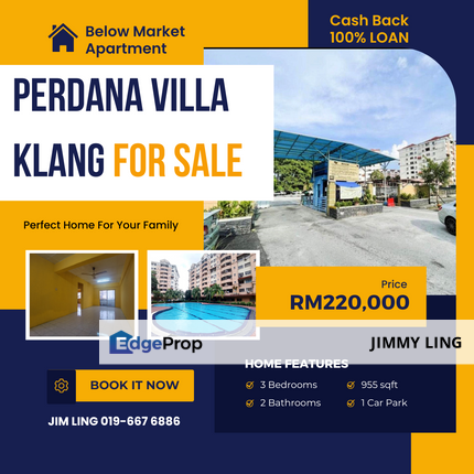 Booking RM500, Perdana Villa Apartment Klang For Sale, Selangor, Klang