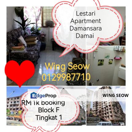 blok F lestari 1st floor Lestari Apartment Damanasara damai Pj 1k Booking 20k Cash Back 100% loan, Selangor, Damansara Damai