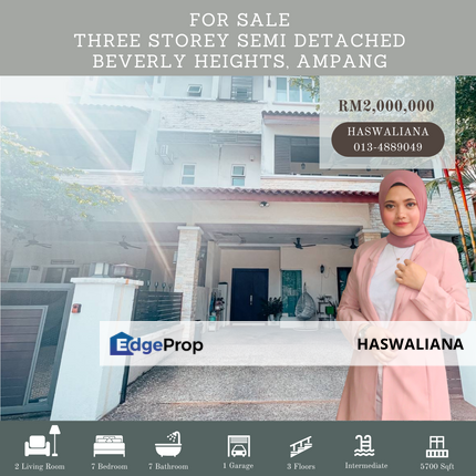 Beverly Heights Ampang Selangor Three Storey Semi Detached For Sale Well Maintained, Selangor, Ampang