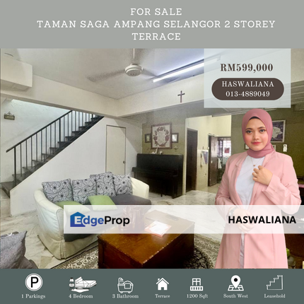 Taman Saga Ampang Selangor 2 Storey Terrace For Sale , Selangor, Ampang