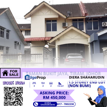 (END LOT) 1.5 STOREY TAMAN BUKIT JAYA, TIRAM, JHR, Johor, Ulu Tiram