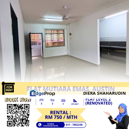 (RENOVATED UNIT) FLAT MUTIARA EMAS, MOUNT AUSTIN, Johor, Johor Bahru