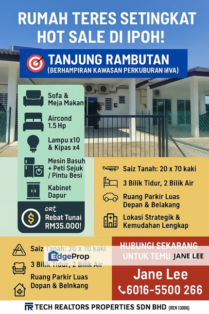TANJUNG RAMBUTAN - 1 TINGKAT TERES - PROJEK BARU DAN PERABUT, ATAU HADIAH RM35K - UNTUK DI JUAL, Perak, Kinta