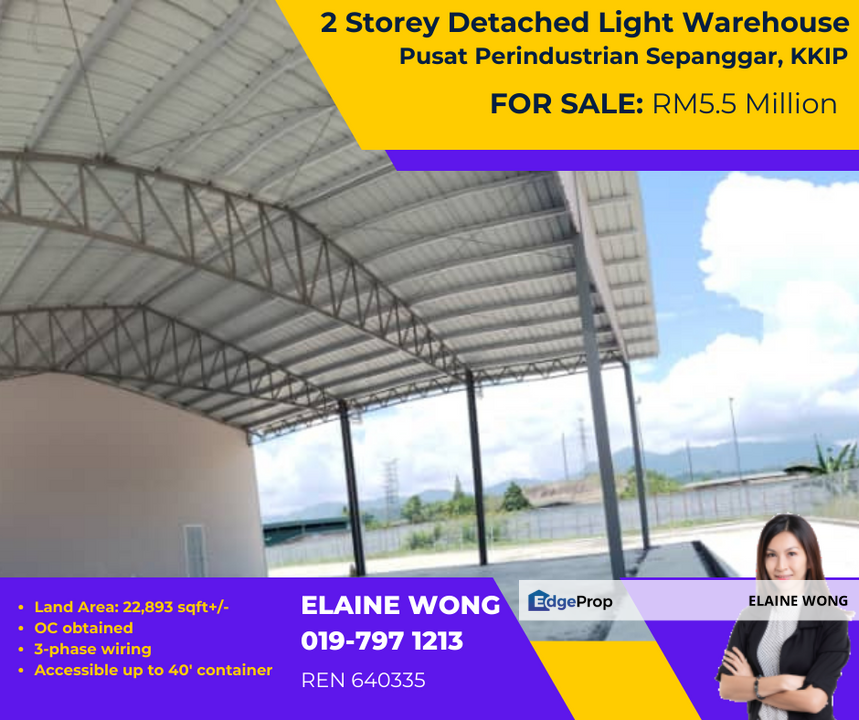 2 Storey Detached Light Warehouse | OC Obtained | Pusat Perindustrian Sepanggar | KKIP, Sabah, Kota Kinabalu