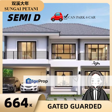 2 Storey Semi D 5Room Large Size Can Park 6 Car Gated Guarded Freehold, Kedah, Sungai Petani