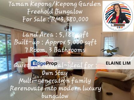 Rare Freehold Bungalow in Taman Kepong/Kepong Garden~Exclusive, Prime Location & Large Land Size , Kuala Lumpur, Kepong