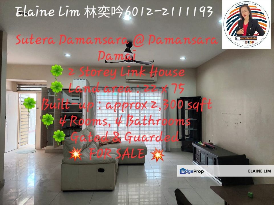 Sutera Damansara @ Damansara Damai 宽敞双层排屋, 交通便利, 轻松通往 NKVE, LDP, DUKE | 4房4卫｜2,300平方尺｜仅售 RM900,000, Selangor, Damansara Damai
