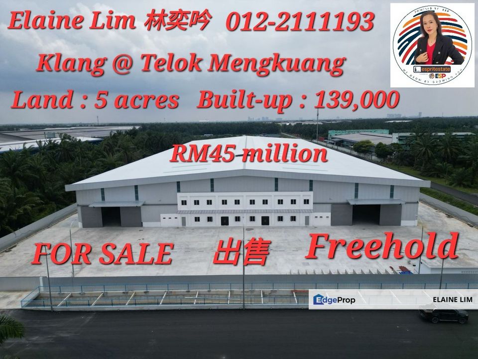 5 Acres | Freehold | Detached Factory | Klang @ Kawasan Perusahaan Telok Mengkuang | 139,000 sqft | RM45M, Selangor, Klang