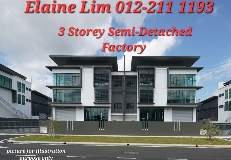 Rawang Freehold 3 Sty Semi D Factory Cum Office with Lift For Sale. Ready to move in Easy Access via North-South Expressway, LATAR.