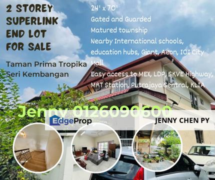 2 storey end lot terrace house  @ Taman Prima Tropika for sale, Selangor, Seri Kembangan