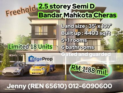 Limited Unit of New Freehold Semi-D @ Bandar Mahkota Cheras For Sale, Selangor, Cheras