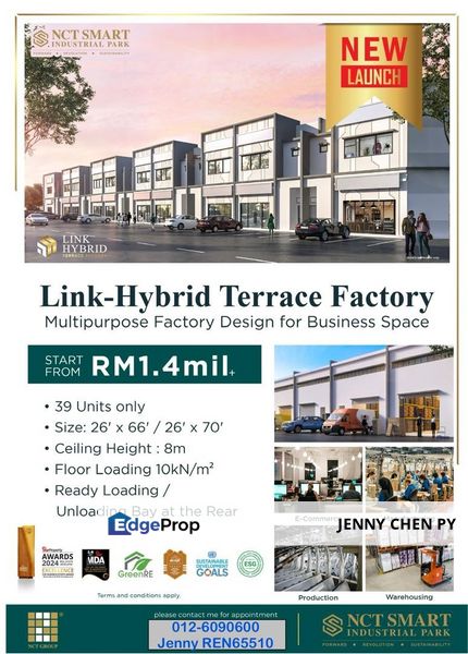 New Linked Hybrid Terraced Factory @ NCT Smart Industrial Park nearby KLIA, Selangor, Banting