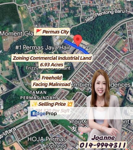 6.93 Acres Zoning Commercial Industrial Land @ Permas, Next to Permas City, Taman Permas Indah, Tmn Perindustrian Desa Plentong, Kampung Plentong Baru, Johor, Masai