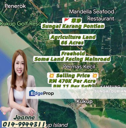 66 Acres Agriculture Land @ Sungai Karang, Pontian, Johor, Near Kukup, Tanjung Pelepas PTP Port, Tuas Second Link, Johor, Pontian