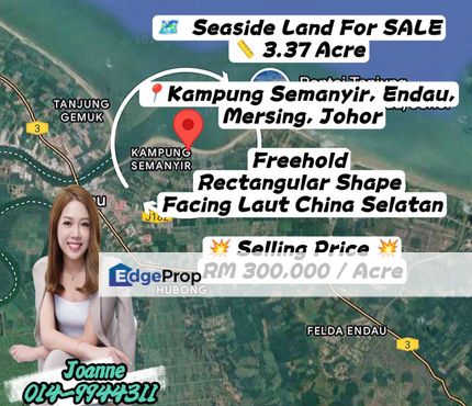 Seaside Land For Sale @ Kampung Semanyir, Endau, Mersing, Johor, Near Tanjung Gemuk, Kampung Mawar, Johor, Mersing