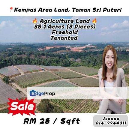 38.1 Acres  (3 Pieces) Agriculture Land @ Kempas Area, Taman Sri Puteri, Johor Bahru. Near Setia Tropika, Impian Emas, Kempas Toll & Highway, Johor, Johor Bahru