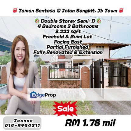 Double Storey Semi D House @ Jalan Songkit, Taman Sentosa, Jb Town. Taman Sri Tebrau, Pelangi, Melodies, Mid Valley Southkey, Tmn Abad, Suria, Johor, Johor Bahru