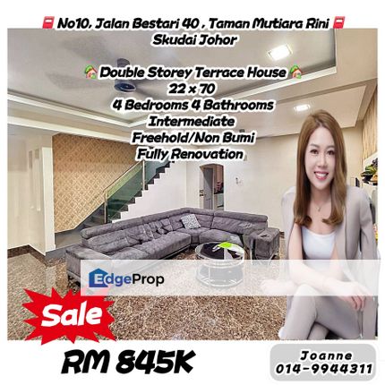 Double Storey Terrace House @ 10 Jalan Bestari 40, Taman Mutiara Rini (Rini Homes 5), Skudai Johor. Tmn Melawati, Lima Kedai, Selesa Jaya, Tun Aminah, Johor, Skudai