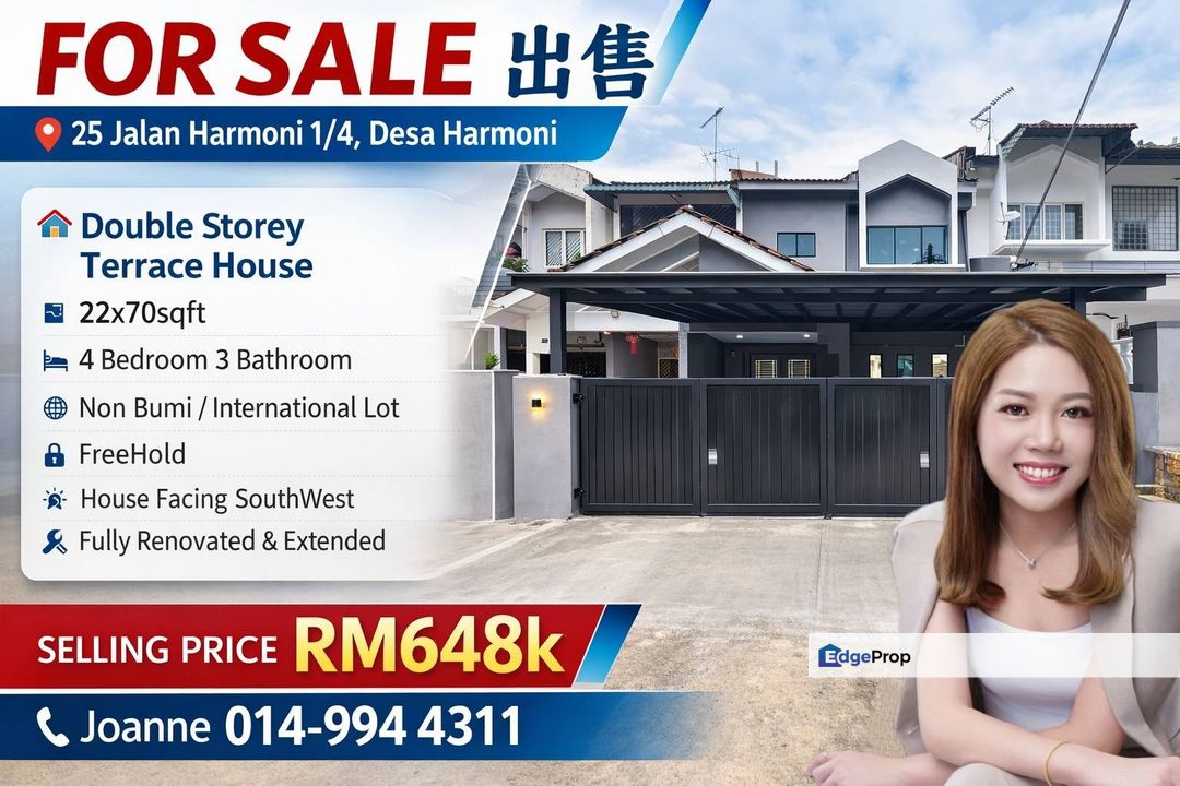 Double Storey Terrace House @ 25 Jalan Harmoni 1/4, Taman Desa Harmoni, Johor Bahru. Near Taman Molek, Ponderosa, Johor Jaya, Permas, Johor, Masai
