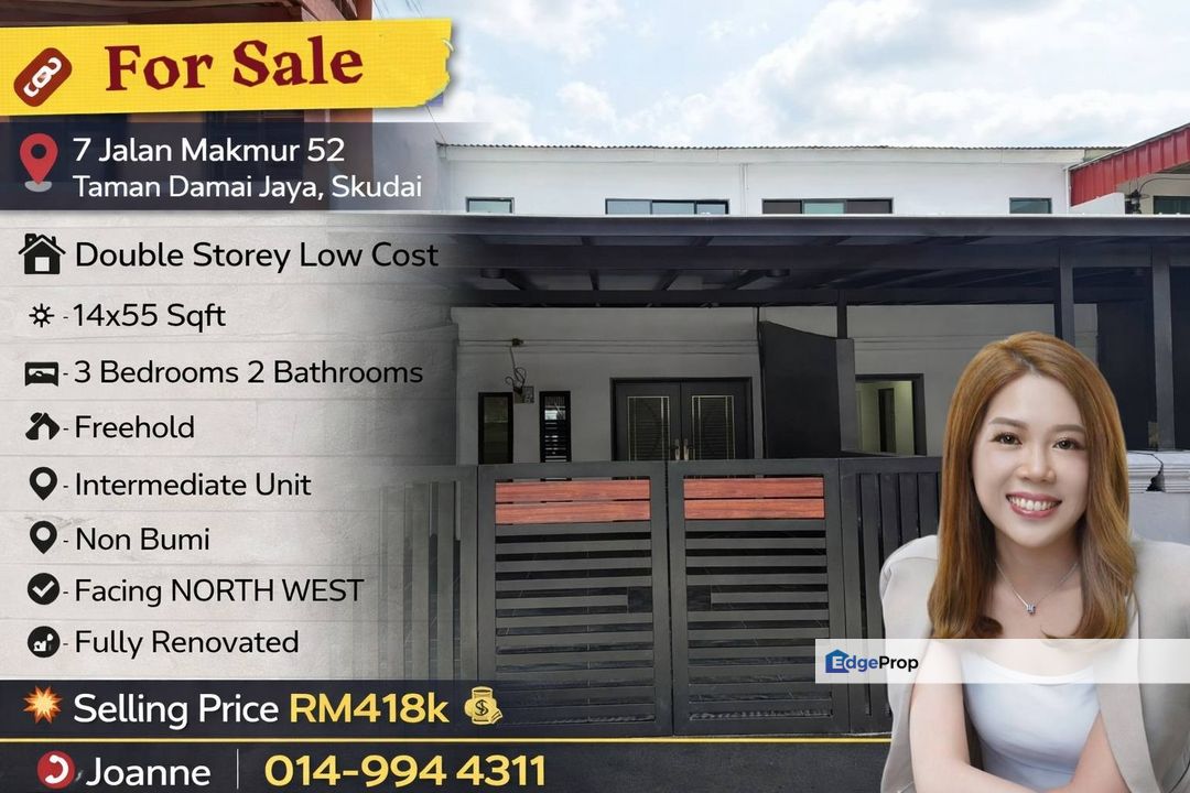 Double Storey Low Cost @ 7 Jalan Makmur 52, Taman Damai Jaya, Skudai, Johor. Near Tun Aminah, Taman Universiti, Sutera Utama, Johor, Skudai