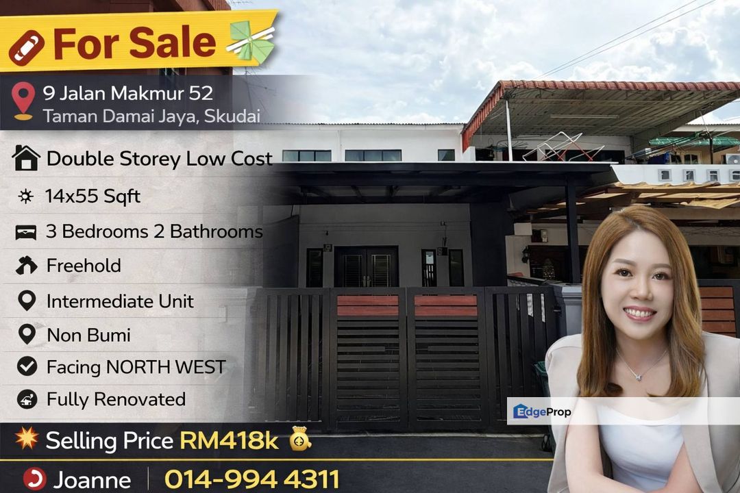 Double Storey Low Cost @ 9 Jalan Makmur 52, Taman Damai Jaya, Skudai, Johor. Near Tun Aminah, Taman Universiti, Sutera Utama, Johor, Skudai