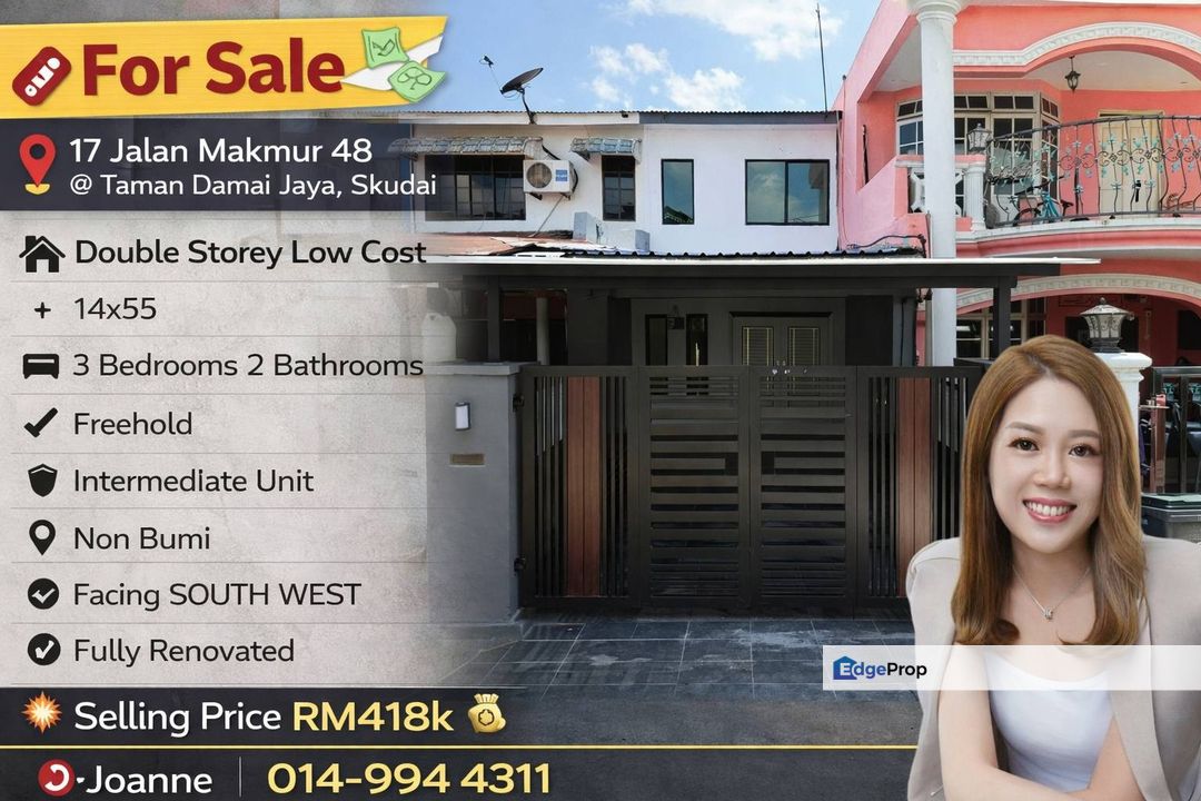 Double Storey Low Cost @ 17 Jalan Makmur 48, Taman Damai Jaya, Skudai, Johor. Near Tun Aminah, Taman Universiti, Sutera Utama, Johor, Skudai