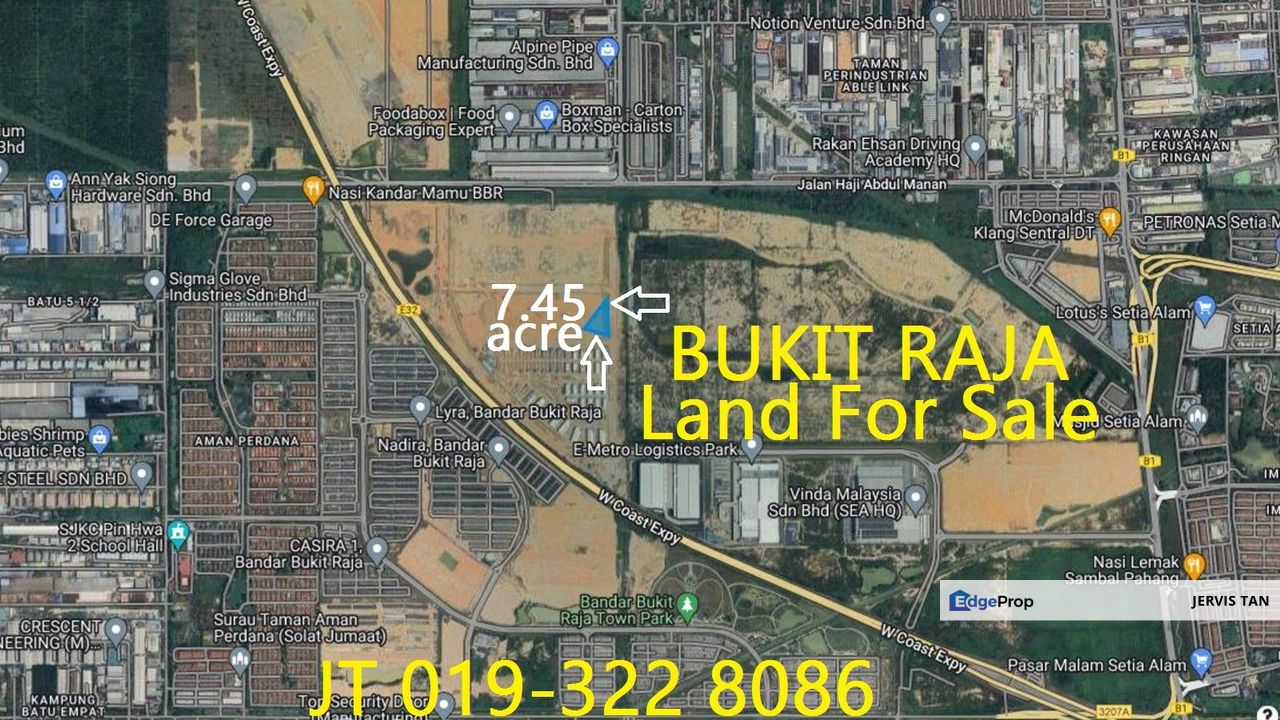 Bukit Raja Industrial Land 7.45 Acre For Sale, Selangor, Bandar Bukit Raja
