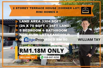 🔥 [𝐅𝐨𝐫 𝐒𝐚𝐥𝐞] 🔥 𝟐 𝐒𝐭𝐨𝐫𝐞𝐲 𝐓𝐞𝐫𝐫𝐚𝐜𝐞 𝐇𝐨𝐮𝐬𝐞 (𝐂𝐨𝐫𝐧𝐞𝐫 𝐋𝐨𝐭) | 𝐑𝐢𝐧𝐢 𝐇𝐨𝐦𝐞𝐬 𝟖 📌 𝐑𝐌𝟏.𝟏𝟖𝐌‼️, Johor, Skudai