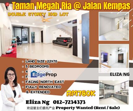 Megah Ria Jalan Kempas Fully Extended Renovated Double Storey End lot for Sale, Johor, Masai