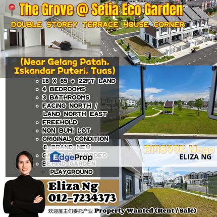 Gelang Patah Setia Eco Garden The Grove near tuas link  Brand new Double Storey Corner 40*65 for Sale , Johor, Gelang Patah