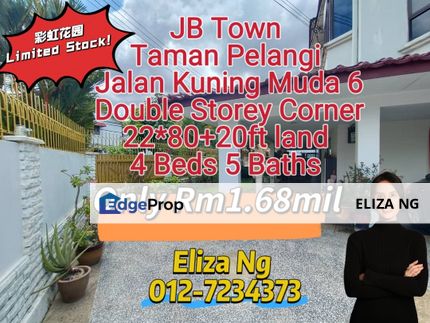 JB Town Taman Pelangi Jalan Kuning Muda 6 Renovated Rare unit Double Storey Corner for Sale, Johor, Johor Bahru