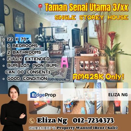 Taman Senai utama full loan fully extended good condition bumi lot Single Storey for Sale, Johor, Senai