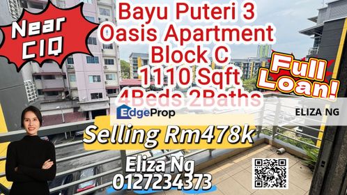 Permas Bayu Puteri 3 Oasis Near CIQ 1110 sqft apartment for Sale, Johor, Johor Bahru