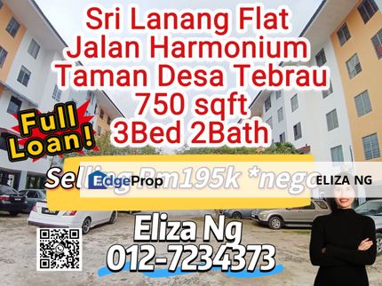 DESA Tebrau Jalan Harmonium Sri Lanang Flat 750 sqft full loan For Sale , Johor, Johor Bahru