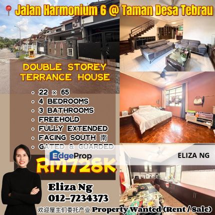 Austin Desa Tebrau Jalan Harmonium 6 Full Loan Renovated 22*65 Double Storey for Sale, Johor, Johor Bahru