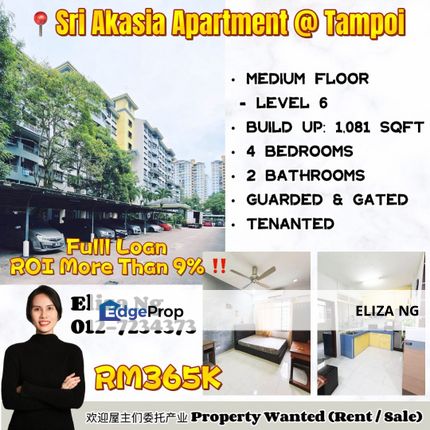 Skudai Tampoi Sri Akasia Full Loan High ROI 1081 sqft apartment for sale , Johor, Tampoi
