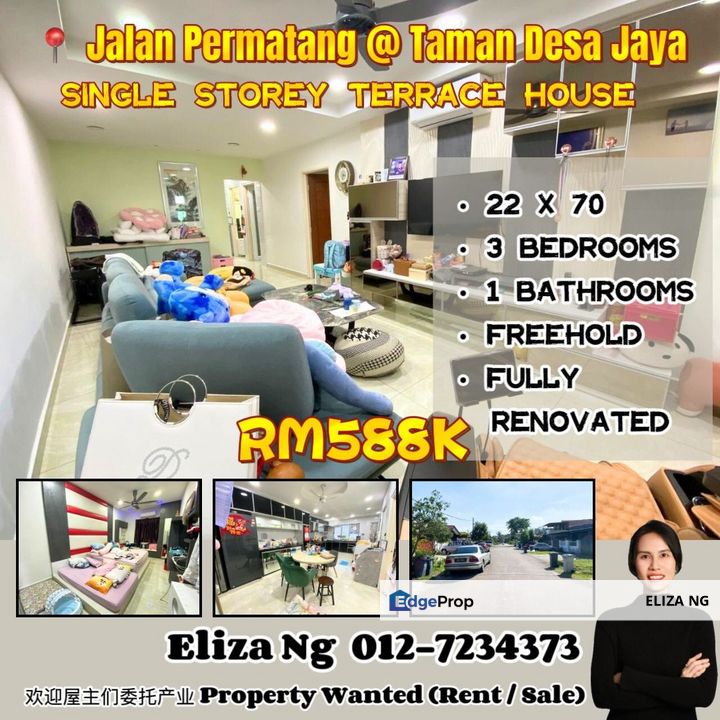 Desa Jaya Jalan Permatang Fully Extended Renovated Single Storey for Sale 22*70 , Johor, Johor Bahru