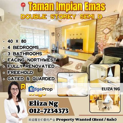 Skudai Impian Emas fully Renovated Double Storey Semi D for sale , Johor, Skudai