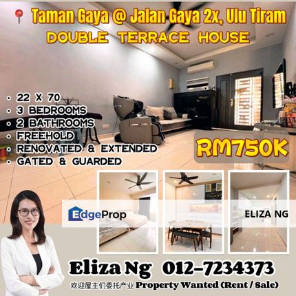 Ulu Tiram Taman Gaya Fully Renovated Extended 22*70 Double Storey for Sale , Johor, Ulu Tiram