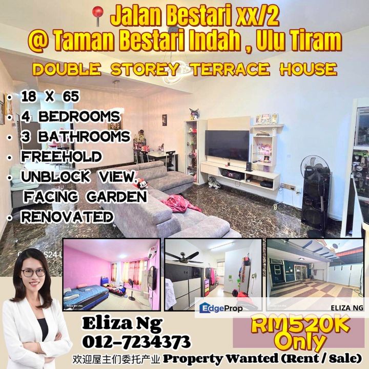 Ulu Tiram Bestari Indah Jalan Bestari Renovated Unblock View Facing Garden Double Storey for Sale, Johor, Ulu Tiram