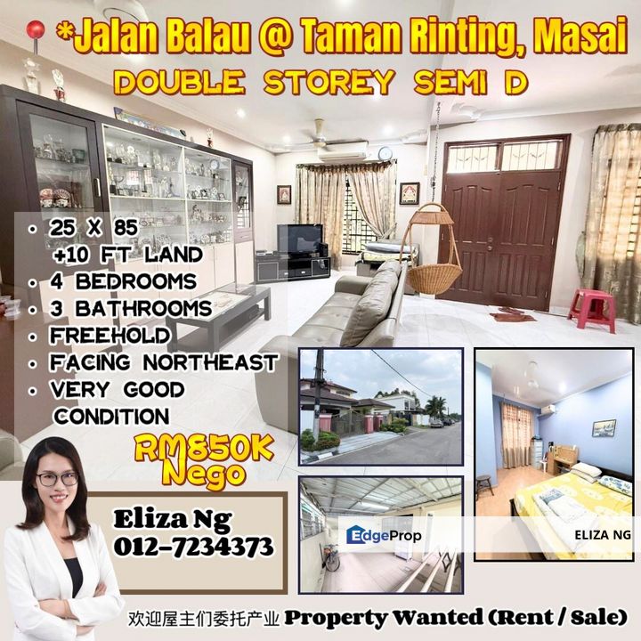 Masai Taman Rinting Jalan Balau Renovated Double Storey Semi D for Sale 35*85, Johor, Masai