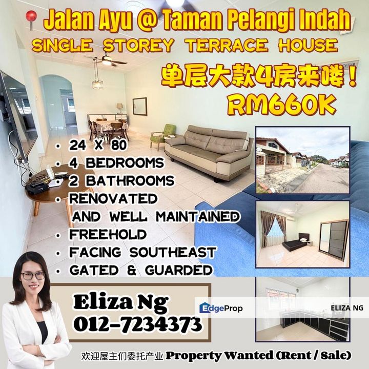 Ulu Tiram Pelangi Indah Jalan Ayu Facing Southeast Renovated Single storey Superlink for sale 24*80 , Johor, Ulu Tiram