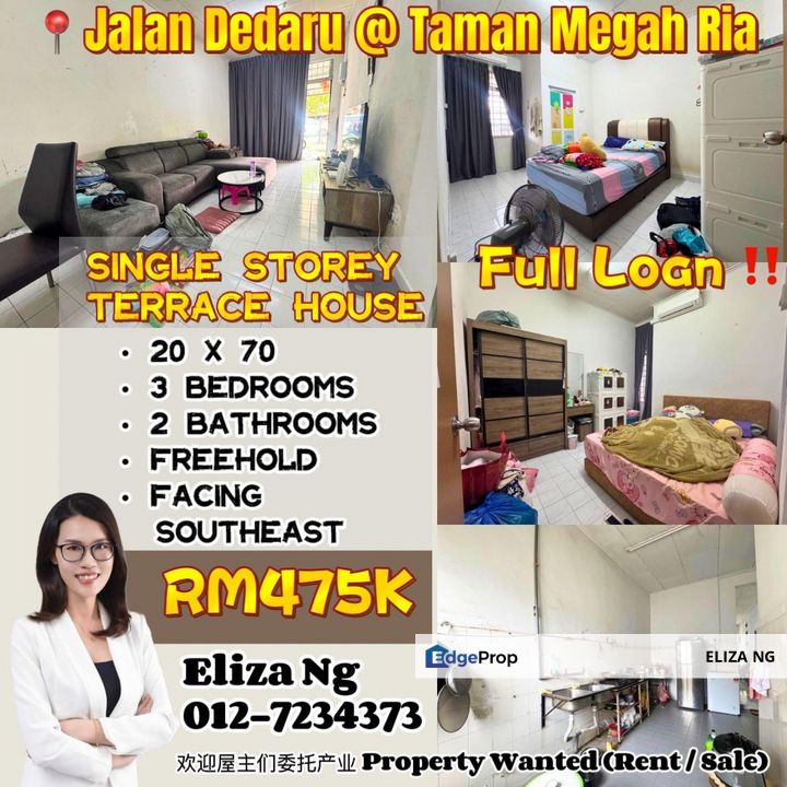 Megah Ria Jalan Dedaru Full loan Single Storey Southeast for Sale 20*70, Johor, Masai