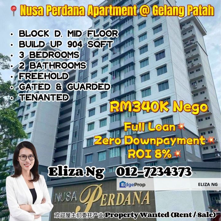 Gelang Patah Nusa Perdana High ROI Zero Downpayment Service apartments for Sale 904 sqft, Johor, Gelang Patah