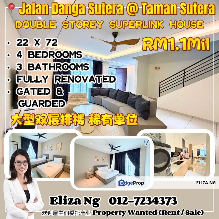 Taman Sutera Jalan Danga Sutera Fully renovated Airbnb style Double Storey Superlink for Sale 22*72, Johor, Skudai