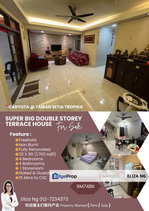 Setia Tropika Caryota Square Big Size Fully Renovated Double Storey for Sale for Sale RM748,000